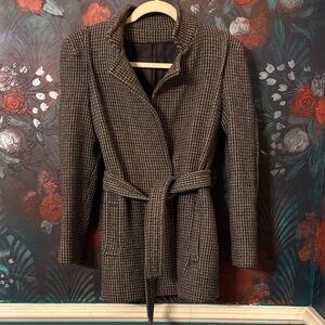 Vintage!!! Women's Brown Houndstooth Belted Coat Vintage